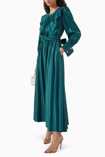 فستان متوسط الطول بحزام مزيج فيسكوز