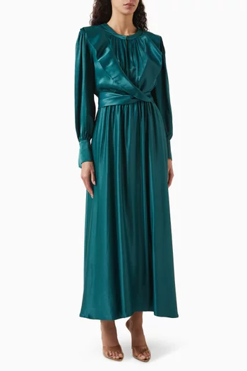 فستان متوسط الطول بحزام مزيج فيسكوز