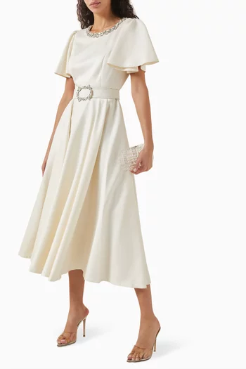Embellished Belted Midi Dress