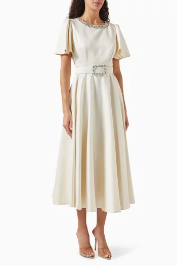Embellished Belted Midi Dress