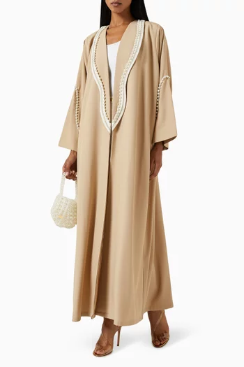Bead-trim Abaya in Crepe