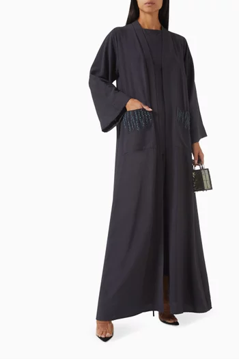 4-piece Embroidered Abaya Set in Linen