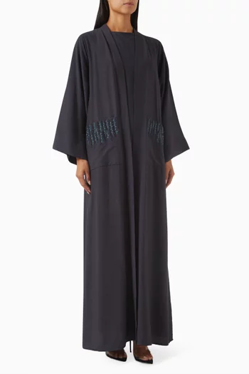 4-piece Embroidered Abaya Set in Linen