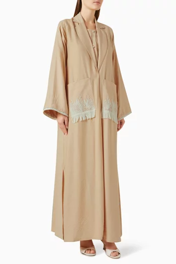 4-piece Embroidered Abaya Set in Linen
