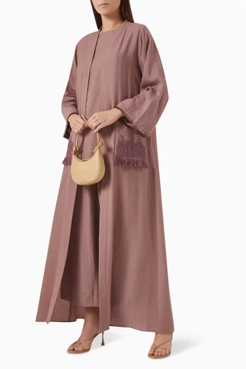 4-piece Embroidered Abaya Set in Linen