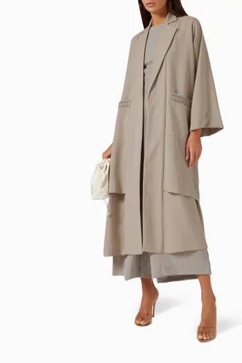 4-piece Embroidered Abaya Set in Linen & Crepe