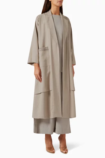 4-piece Embroidered Abaya Set in Linen & Crepe