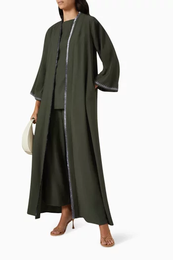 4-piece Embroidered Abaya Set in Linen