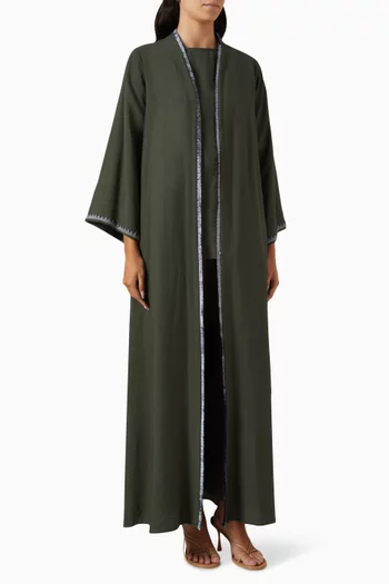 4-piece Embroidered Abaya Set in Linen