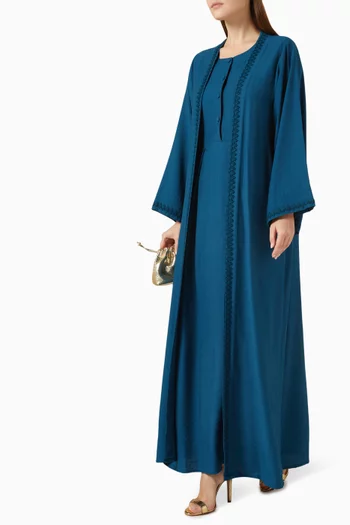 3-piece Embroidered Abaya Set in Linen
