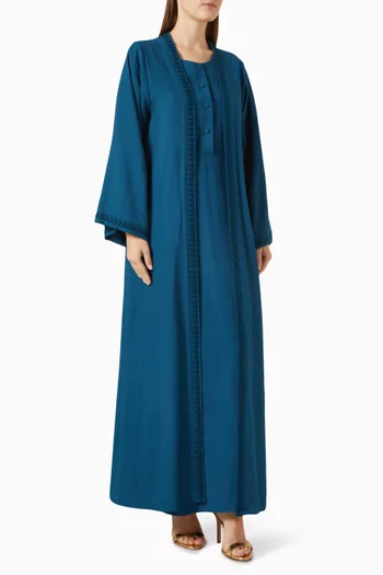 3-piece Embroidered Abaya Set in Linen