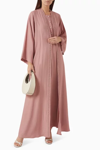 3-piece Embroidered Abaya Set in Linen