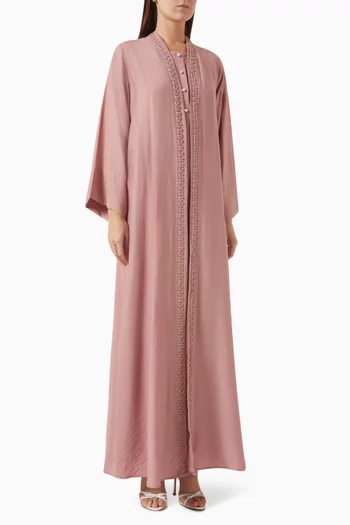 3-piece Embroidered Abaya Set in Linen
