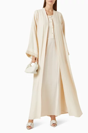 3-piece Embroidered Abaya Set in Linen