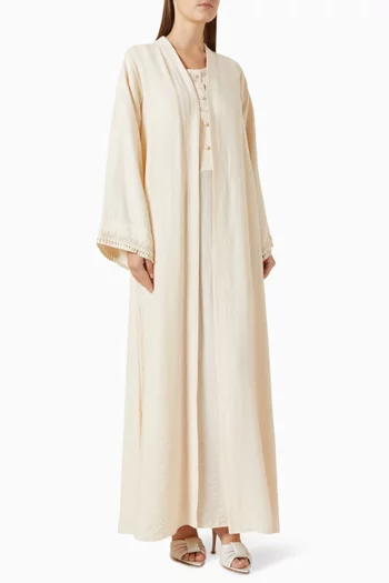 3-piece Embroidered Abaya Set in Linen