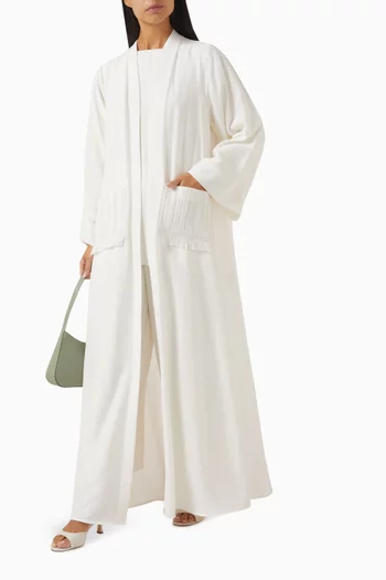 4-piece Embroidered Abaya Set in Linen