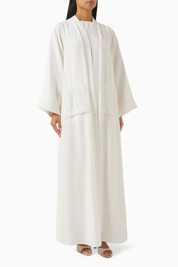 4-piece Embroidered Abaya Set in Linen