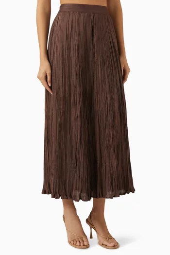 Crinkled Midi Skirt in Cotton-silk Muslin