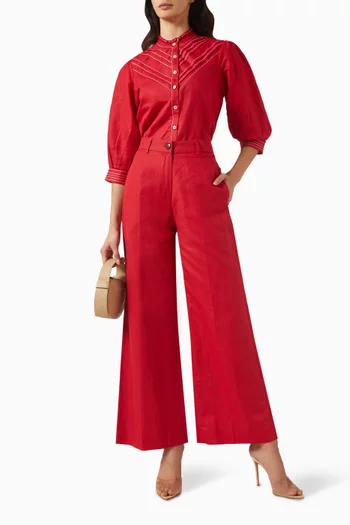 Contrast-stitch Shirt in Linen