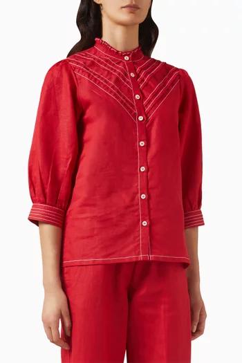 Contrast-stitch Shirt in Linen