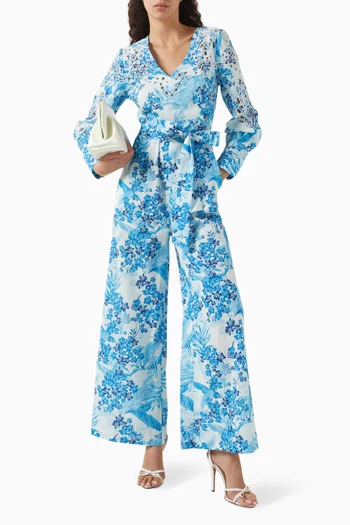 Belted Jumpsuit in Cotton Cambric