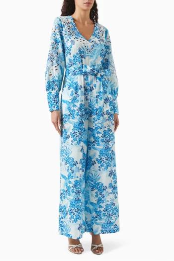 Belted Jumpsuit in Cotton Cambric