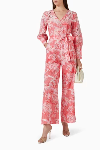 Belted Jumpsuit in Cotton Cambric