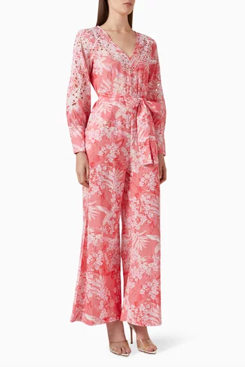 Belted Jumpsuit in Cotton Cambric