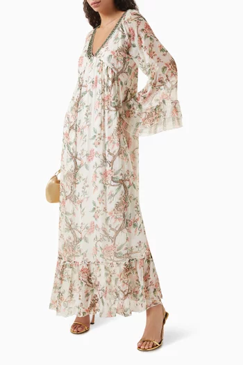 Floral-print Maxi Dress in Lurex Chiffon