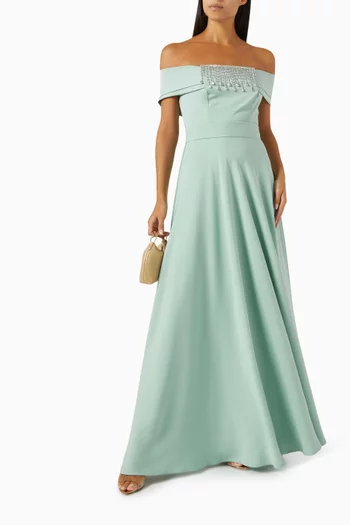 Off-shoulder Maxi Dress in Crepe
