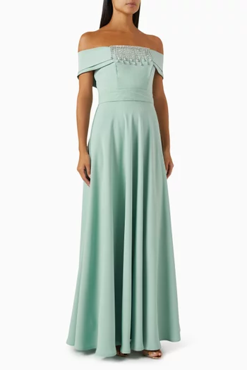 Off-shoulder Maxi Dress in Crepe