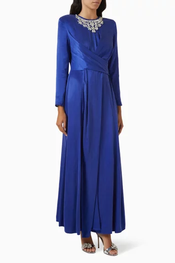 Portia Embellished Necklace Maxi Dress in Satin