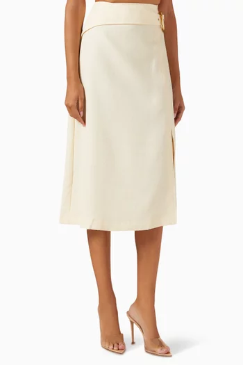 Belted A-line Midi Skirt