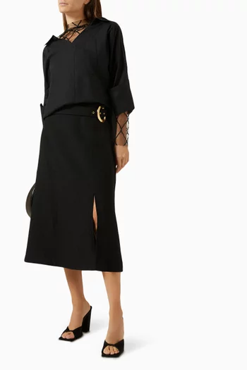 Belted A-line Midi Skirt