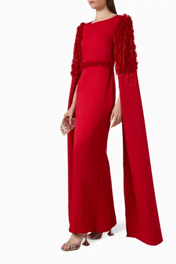 Floral-embellished Cape Gown in Crepe