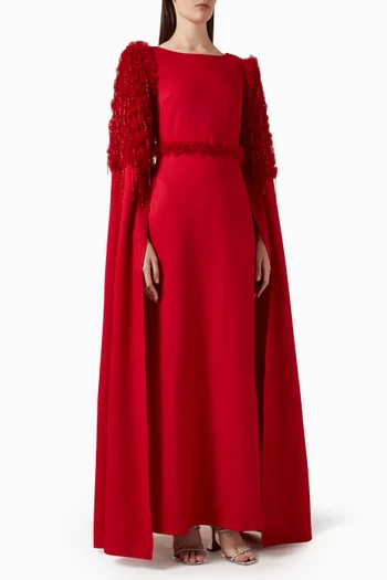 Floral-embellished Cape Gown in Crepe