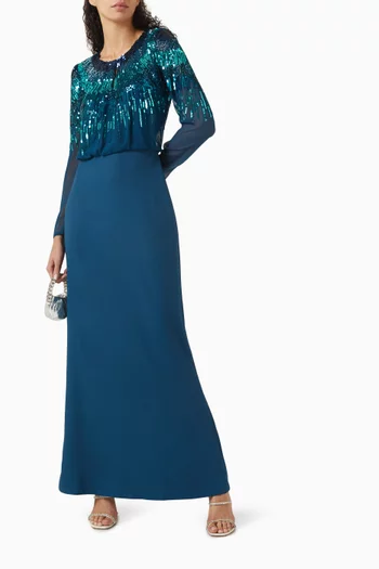 Sequin-embellished Gown in Georgette & Crepe