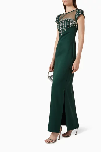Embellished Cap-sleeve Gown in Crepe