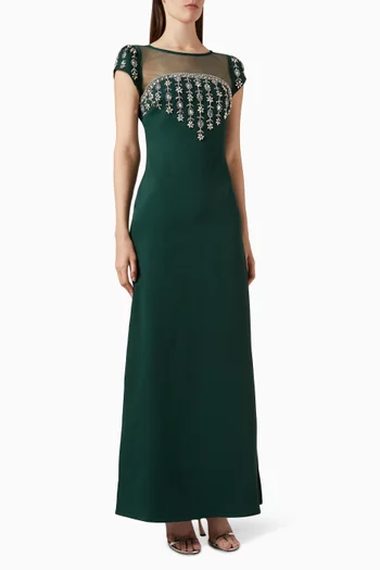 Embellished Cap-sleeve Gown in Crepe