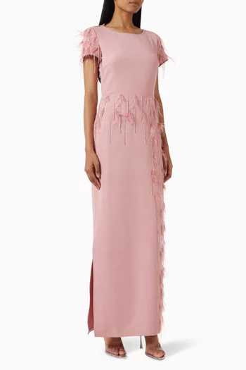Feather-embellished Gown in Crepe