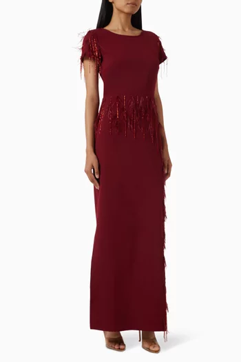 Feather-embellished Gown in Crepe