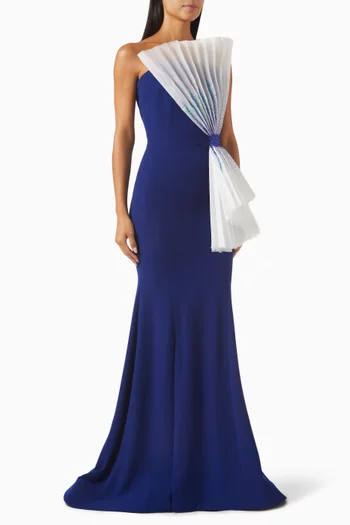 Pleated Mermaid Gown in Stretch Crepe