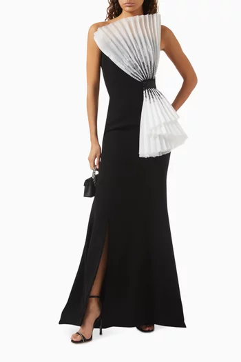 Pleated Mermaid Gown in Stretch Crepe