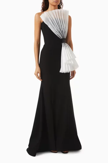 Pleated Mermaid Gown in Stretch Crepe