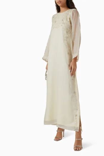Bead-embellished Kaftan in Mesh & Crepe