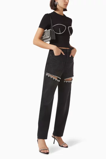 Crystal-embellished Cut-out Jeans in Denim