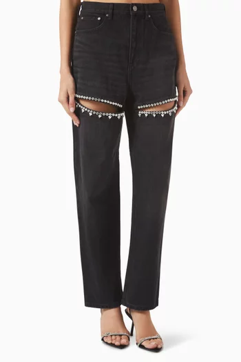 Crystal-embellished Cut-out Jeans in Denim