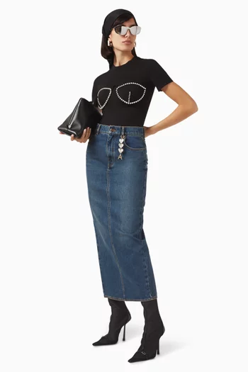 Heart-charm Midi Skirt in Denim