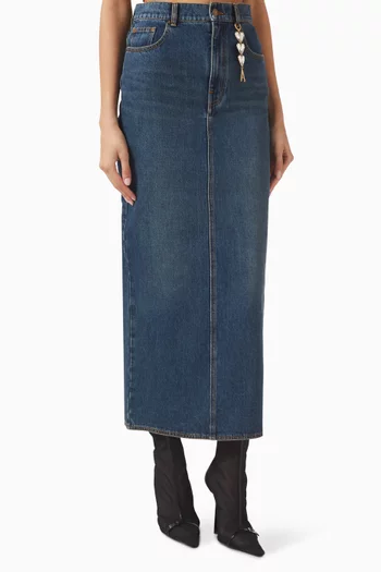 Heart-charm Midi Skirt in Denim