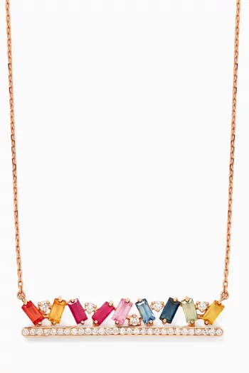 Noor Baguette Sapphires & Diamond Necklace in 18kt Rose Gold